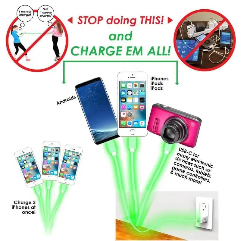 Triple USB Glowing Charging Cable for iPhone-4