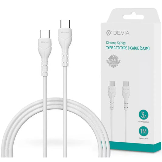 Devia USB Type-C - USB Type-C adat- és töltőkábel 1 m-es vezetékkel - Devia Kintone Series Type-C To Type-C Cable - 60W - white (ST379543)-0
