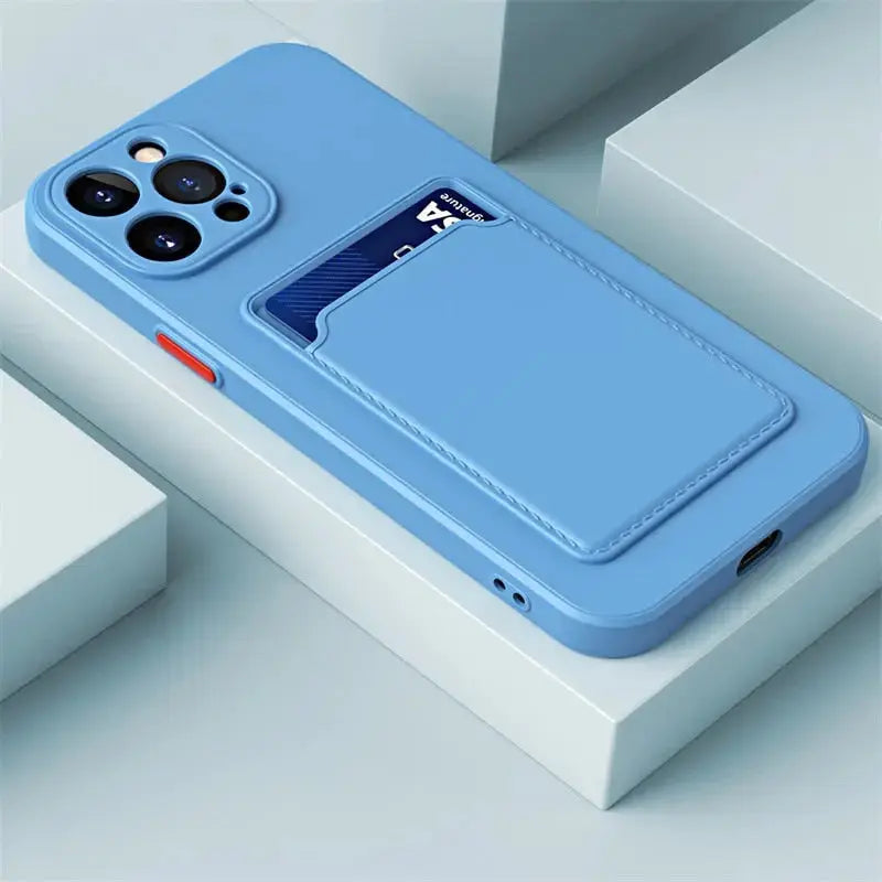 iPhone 14 case with card slot wallet liquid gel silicone shockproof-0